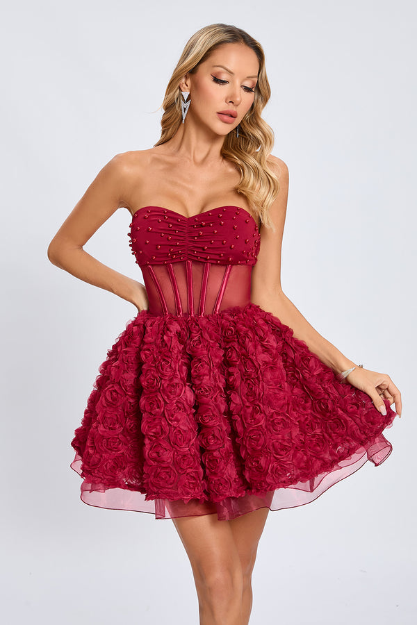 Strapless Corset Floral A Line Dress