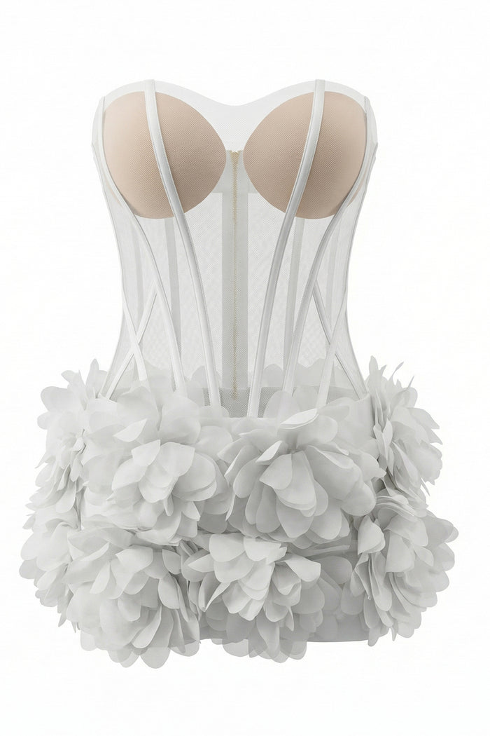 Strapless Corset Floral Ruffle Mini Dress