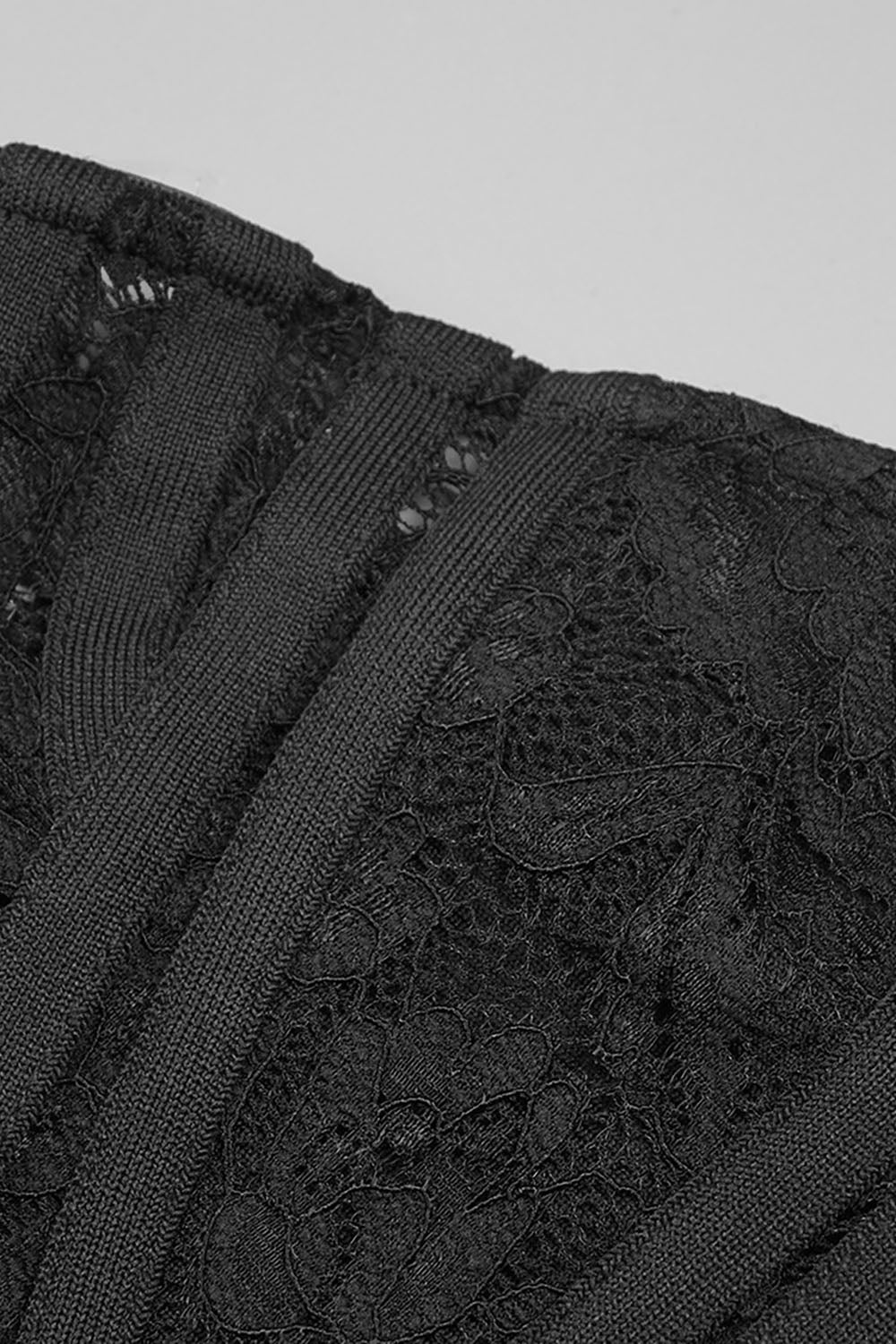 Robe longue bustier en dentelle corset en noir