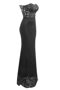Strapless Corset Lace Maxi Dress in Black