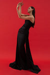Strapless Corset Satin Bandage Gown In Black