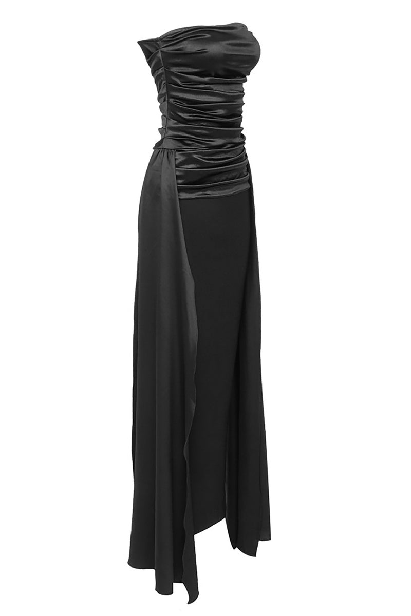 Strapless Corset Satin Bandage Gown In Black