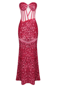 Strapless Corset Sequin Gown