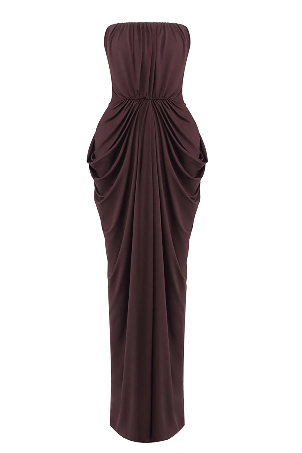 Strapless Crepe Maxi Dress in Brown