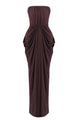 Strapless Crepe Maxi Dress in Brown
