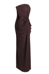 Strapless Crepe Maxi Dress in Brown