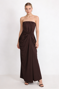 Strapless Crepe Maxi Dress in Brown