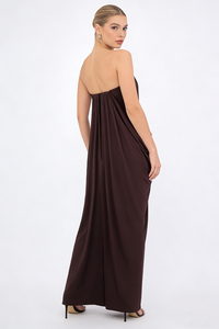 Strapless Crepe Maxi Dress in Brown