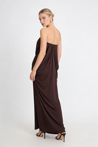 Strapless Crepe Maxi Dress in Brown