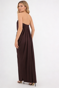 Strapless Crepe Maxi Dress in Brown