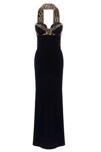 Strapless Crush Leopard Velvet Maxi Dress