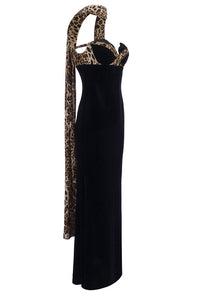 Strapless Crush Leopard Velvet Maxi Dress