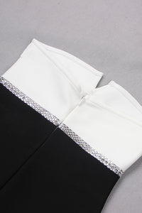 Mini vestido ajustado con apliques de lazo y adornos de cristal sin tirantes