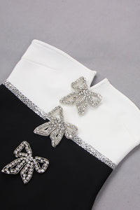 Strapless Crystal Embellished Bow Appliqu Mini Bandage Dress