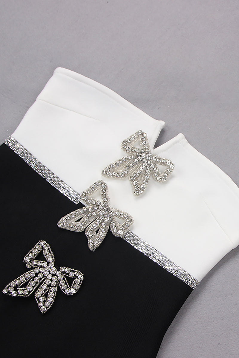 Strapless Crystal Embellished Bow Appliqu Mini Bandage Dress