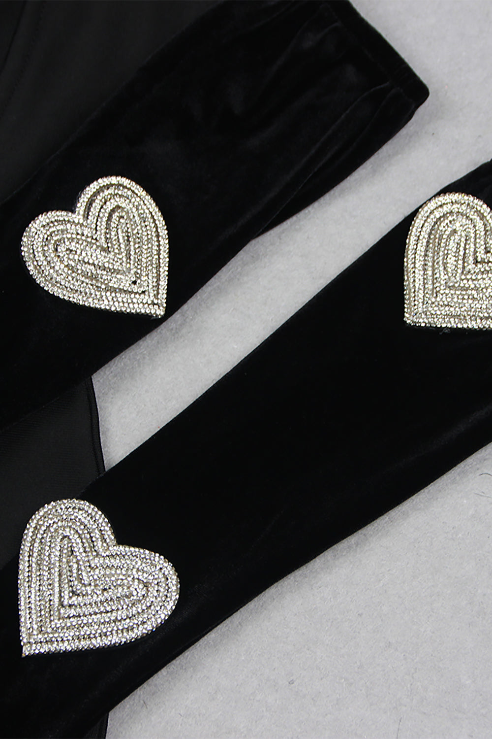 Strapless Heart Crystal Mini Dress in Black With Gloves