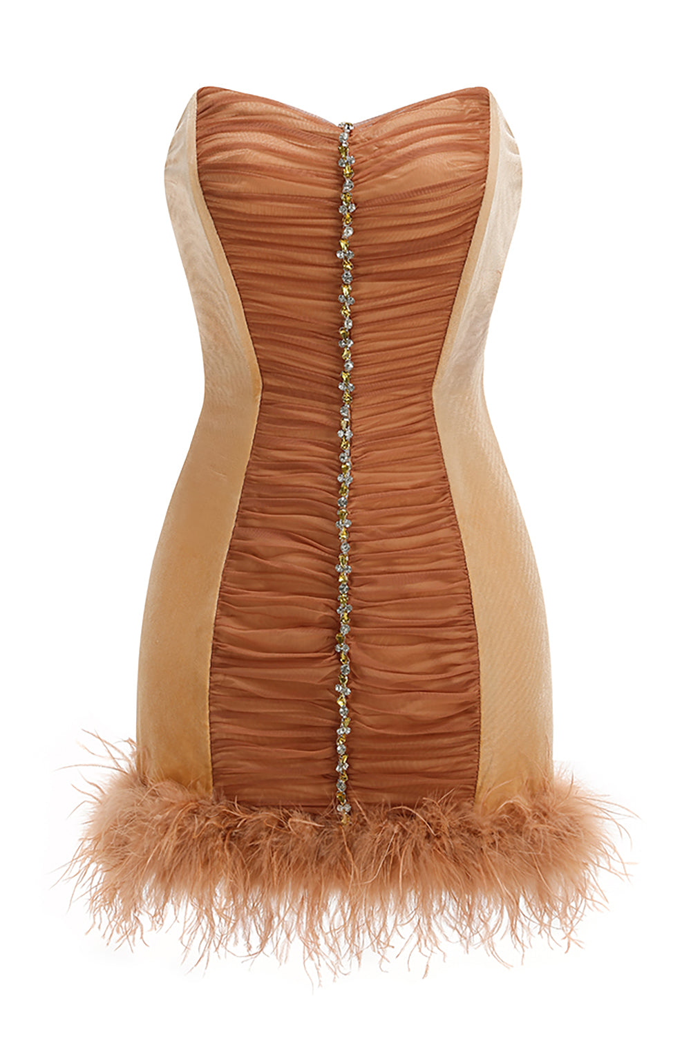 knee length dresses for ladies Mykah Strapless Ruched Mini Dress | Brown | Womens main image 0
