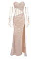 Strapless Crystal Sequin Embellished Gown