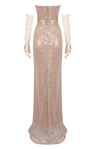 Strapless Crystal Sequin Embellished Gown