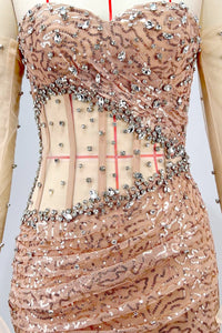 Strapless Crystal Sequin Embellished Gown