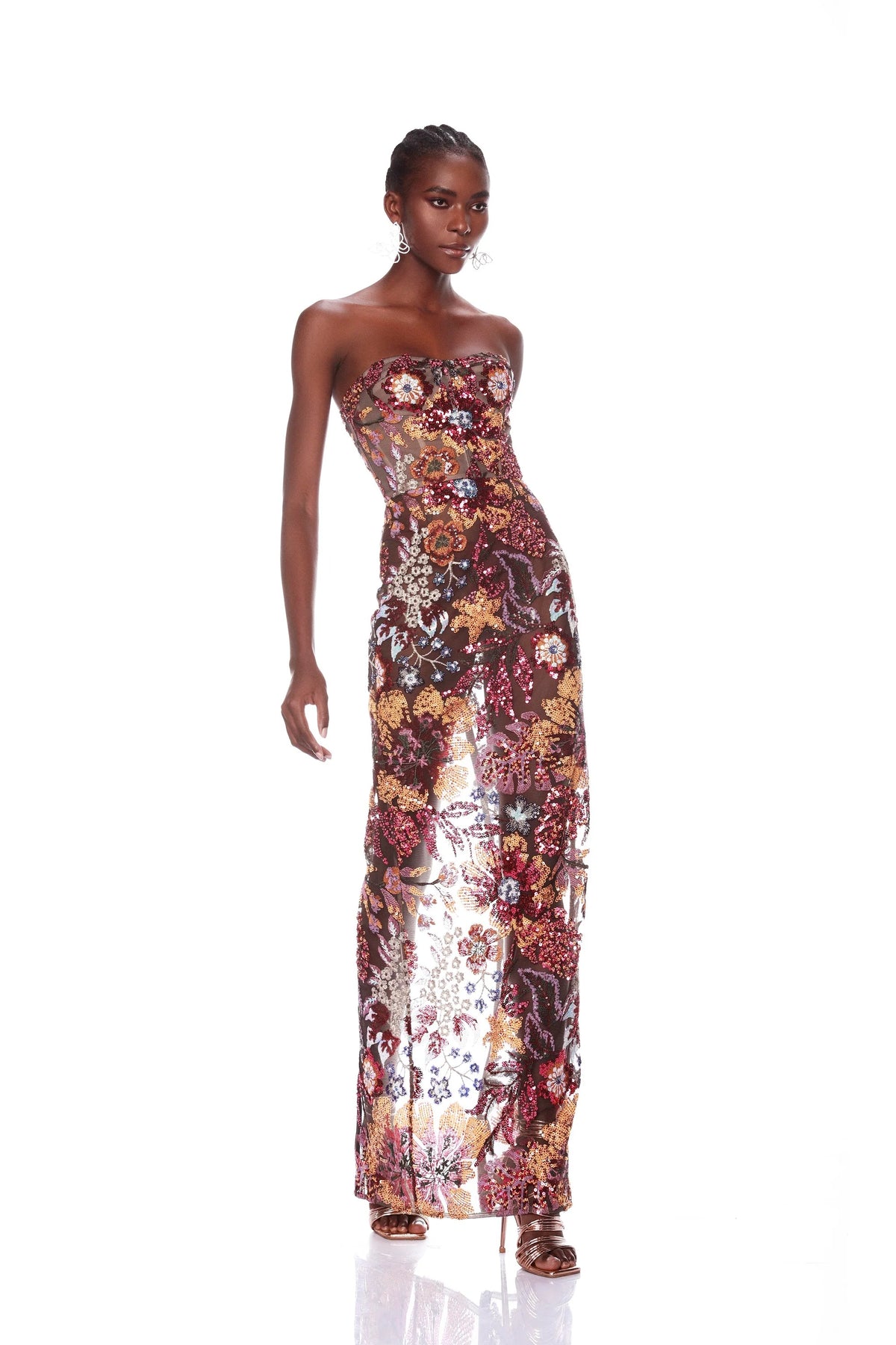 Strapless Dahlia Sequins Embroidered Maxi Dress CHICIDA Strapless Dahlia Sequins Embroidered Maxi Dress CHICIDA