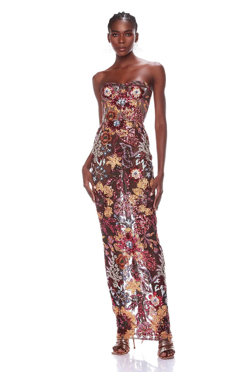 Strapless Dahlia Sequins Embroidered Maxi Dress