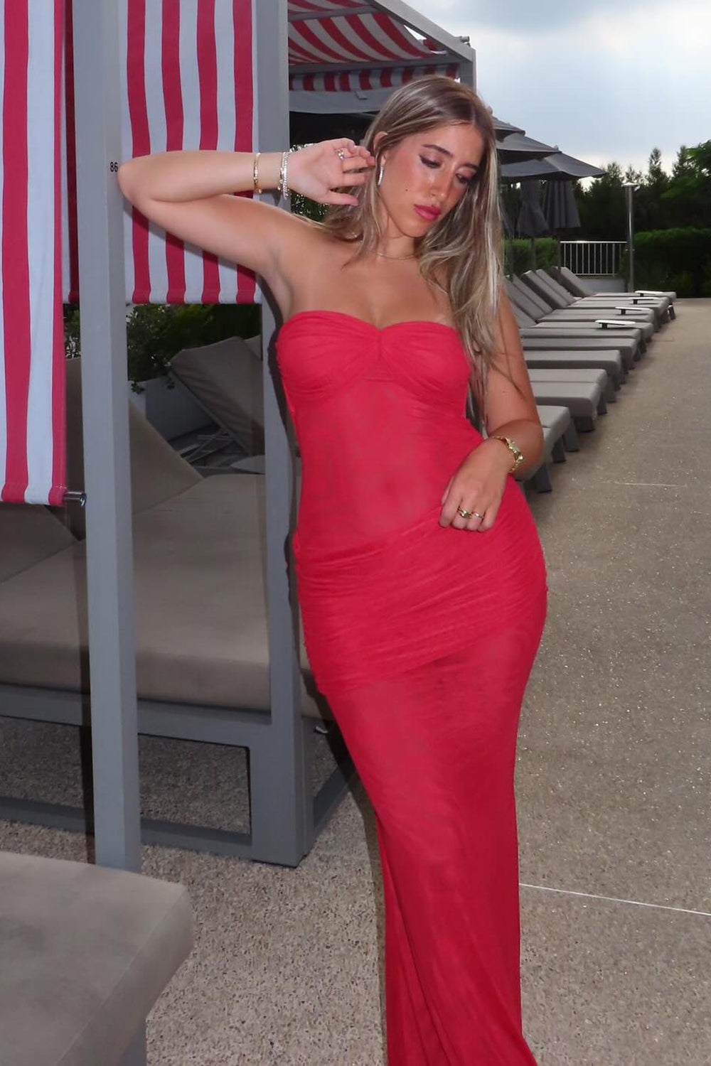 Strapless Draped Mesh Dress