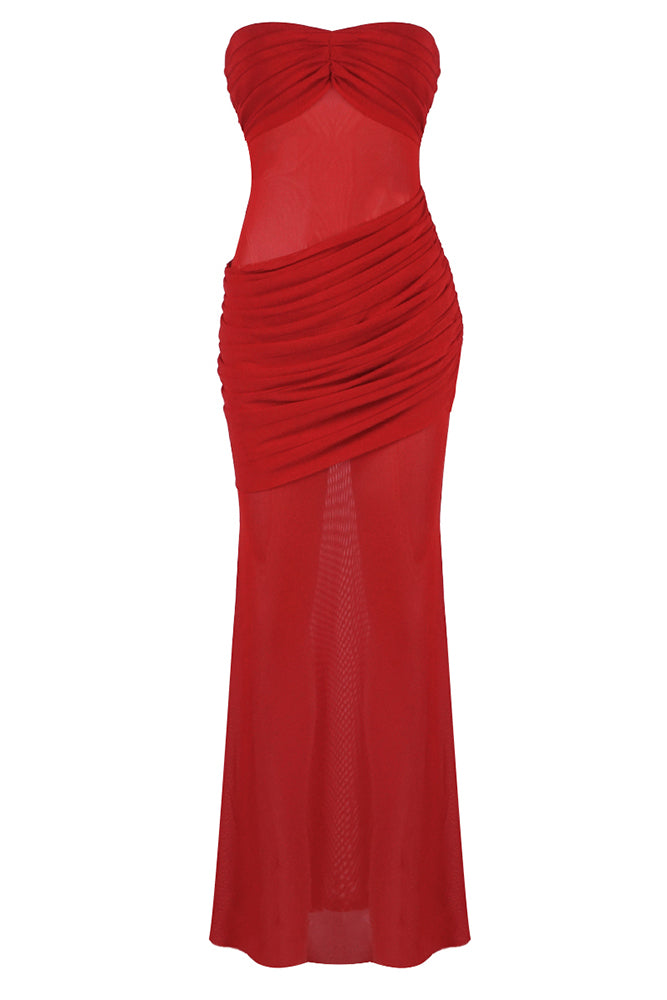 Strapless Draped Mesh Dress