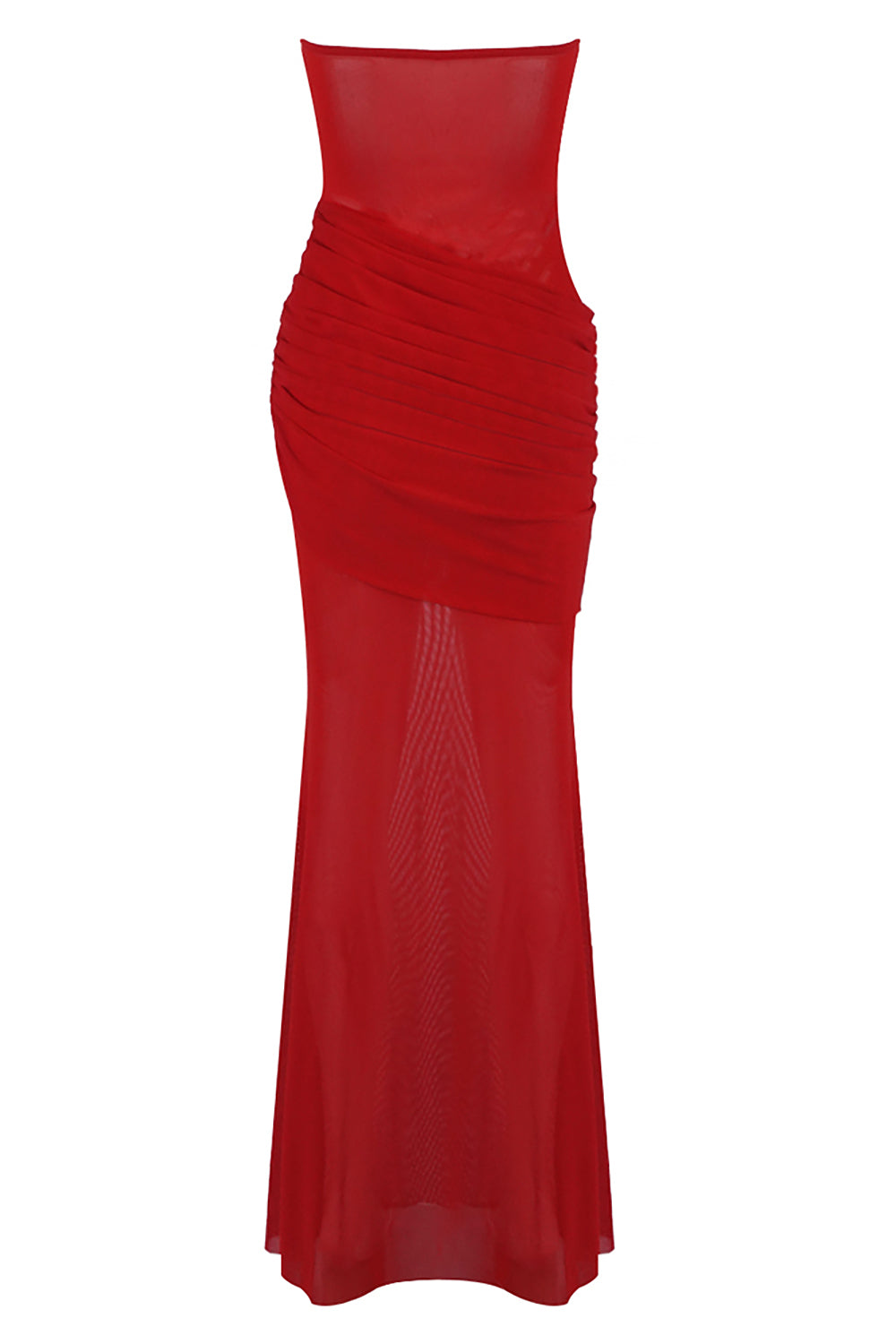 Strapless Draped Mesh Dress
