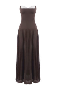 Strapless Drop Waist Pleated Gown