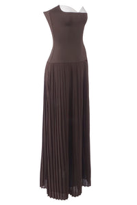 Strapless Drop Waist Pleated Gown