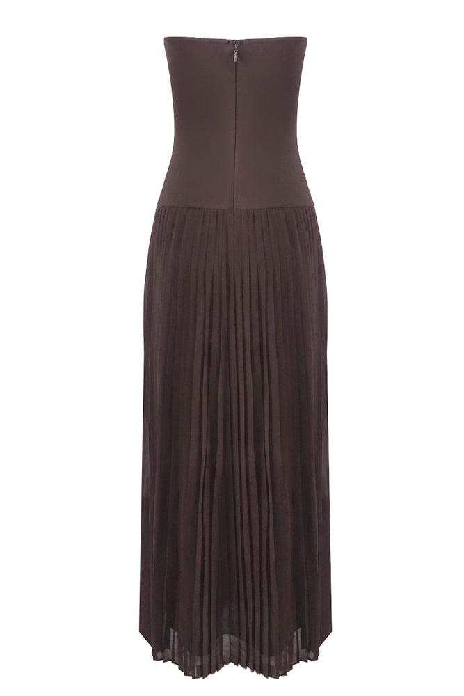 Strapless Drop Waist Pleated Gown