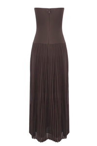 Strapless Drop Waist Pleated Gown