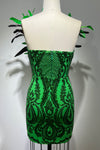 Strapless Feather Trim Sequins Mini Dress In Green