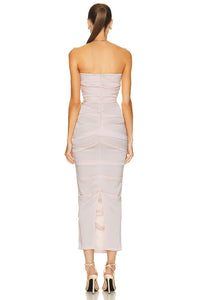 Strapless Fitted Midi Dress In Pink