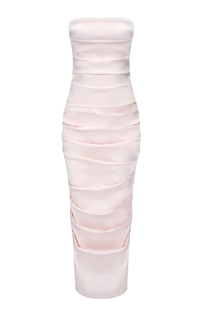 Strapless Fitted Midi Dress In Pink
