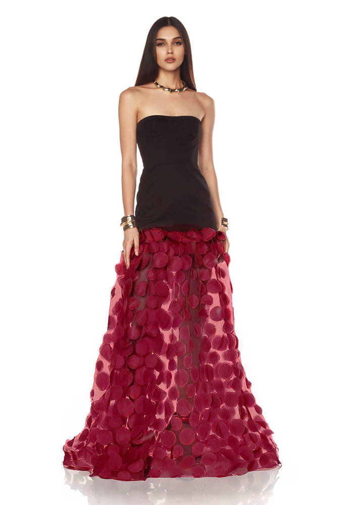 Strapless Flare Gown in Burgundy