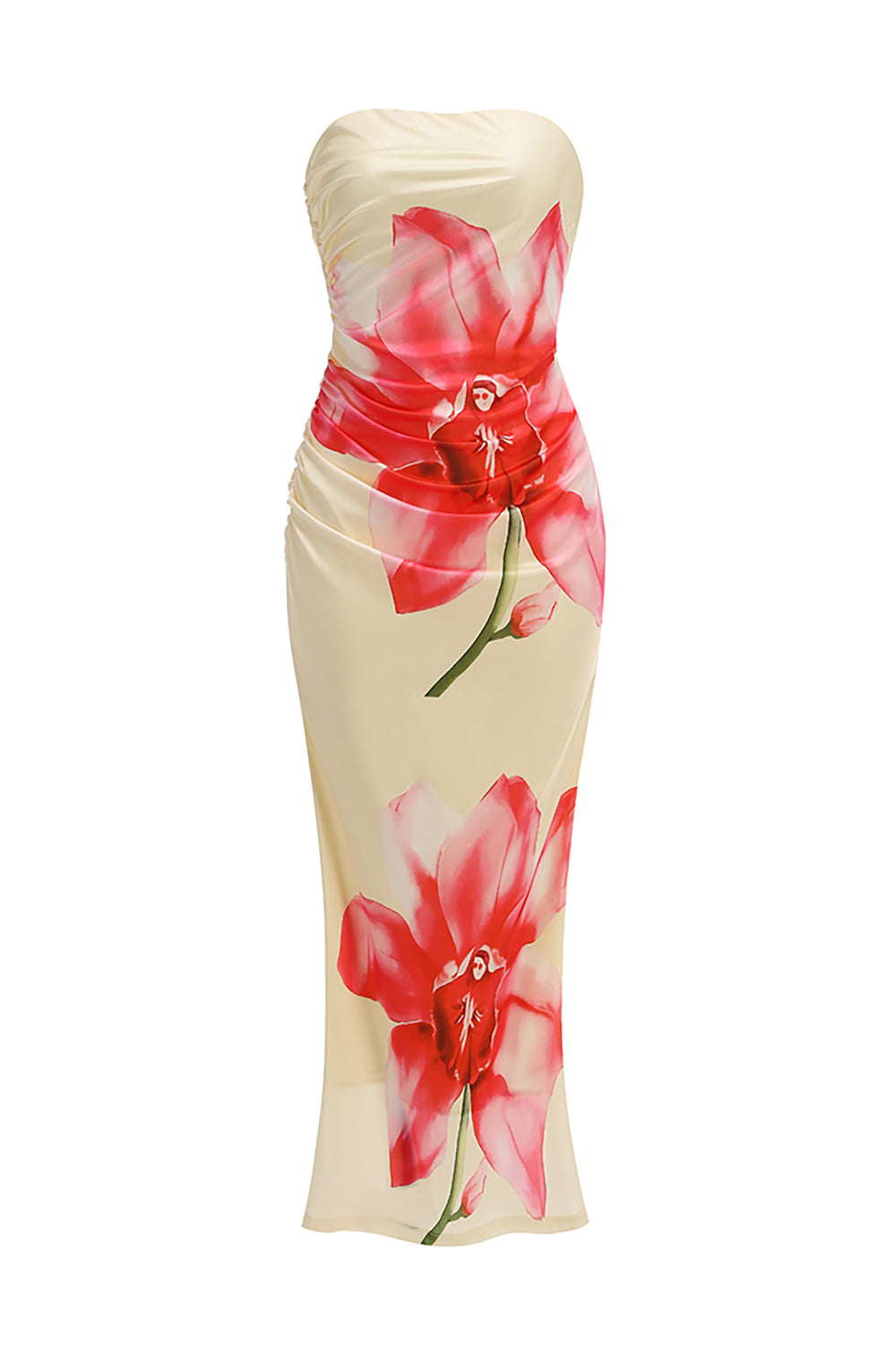 Strapless Floral Print Maxi Dress