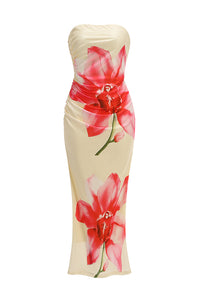 Strapless Floral Print Maxi Dress
