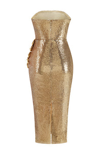 Strapless Floral Sequin Midi Dress