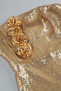 Strapless Floral Sequin Midi Dress