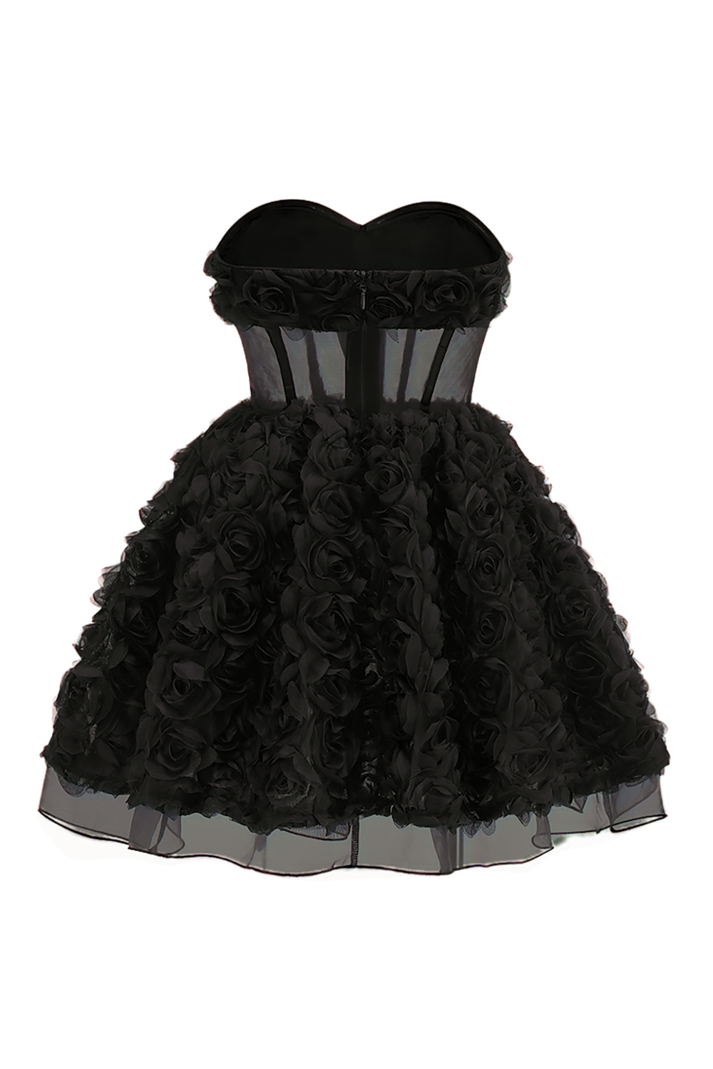 black chiffon mesh corset flower drape mini dress BLACK CHIFFON MESH CORSET FLOWER DRAPE MINI