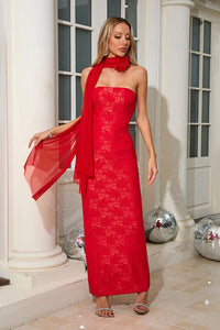 Strapless Flower Embroidered Maxi Dress