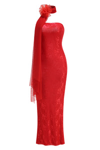 Strapless Flower Embroidered Maxi Dress