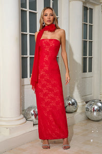 Strapless Flower Embroidered Maxi Dress