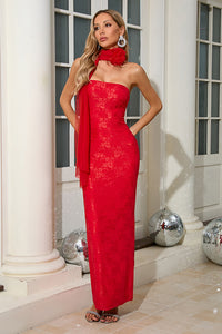 Strapless Flower Embroidered Maxi Dress