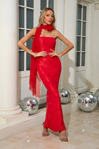 Strapless Flower Embroidered Maxi Dress