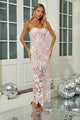 Strapless Flower Sequin-embellished Mesh Dress in Pink