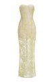 Strapless Flower Sequin Dahlia Maxi Dress in Yellow