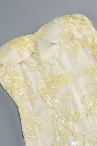 Strapless Flower Sequin Dahlia Maxi Dress in Yellow